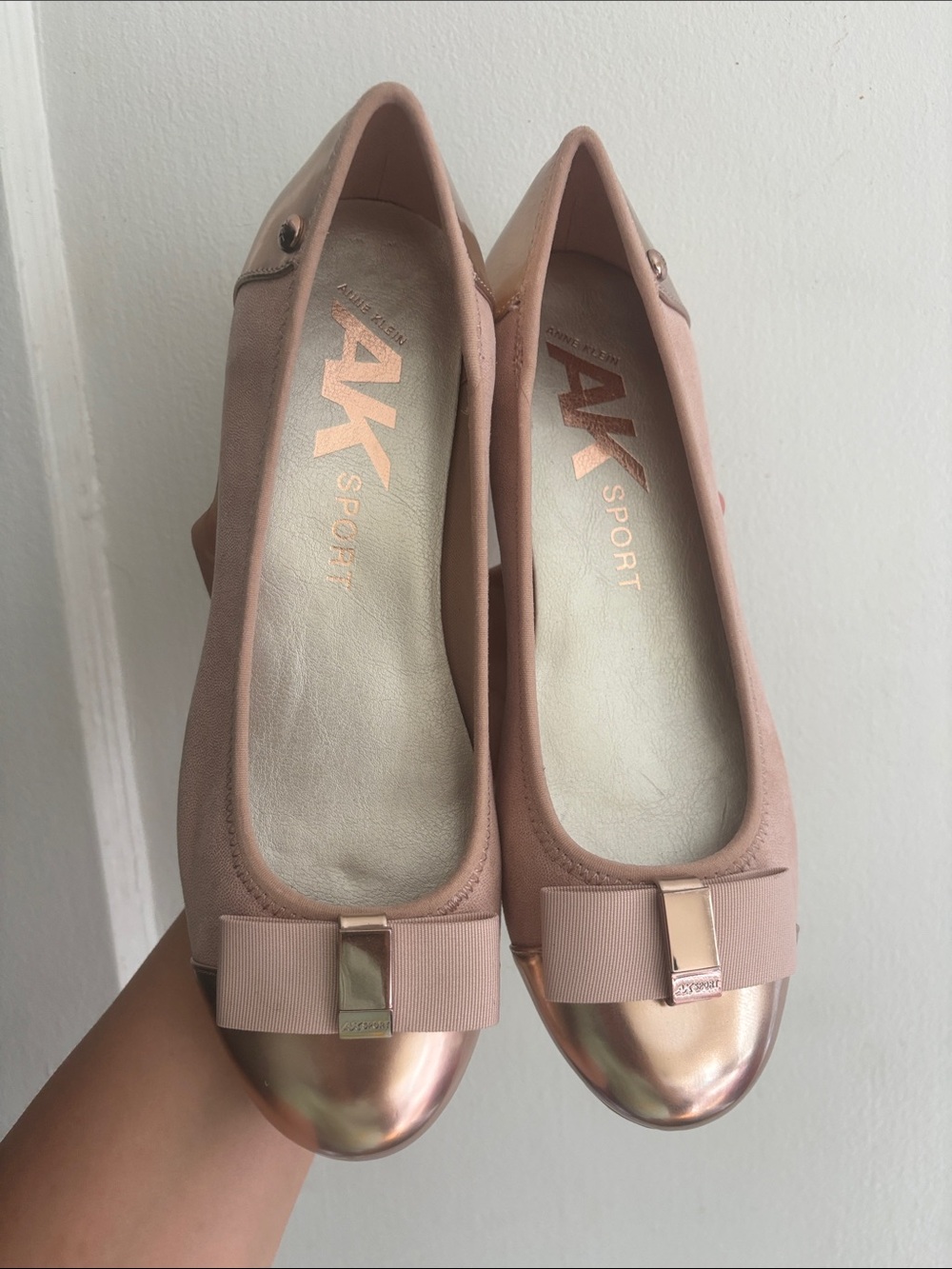 Anne Klein Dusty Pink Ballet Flats with Rose Gold Cap Toe